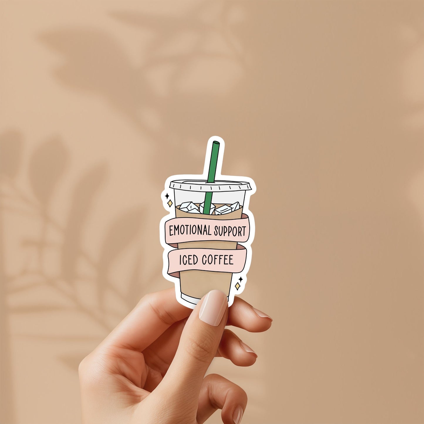 Funny emotional support iced coffee sticker - vinyl sticker laptop illustrated | coworker gift, coffee lover sticker gift