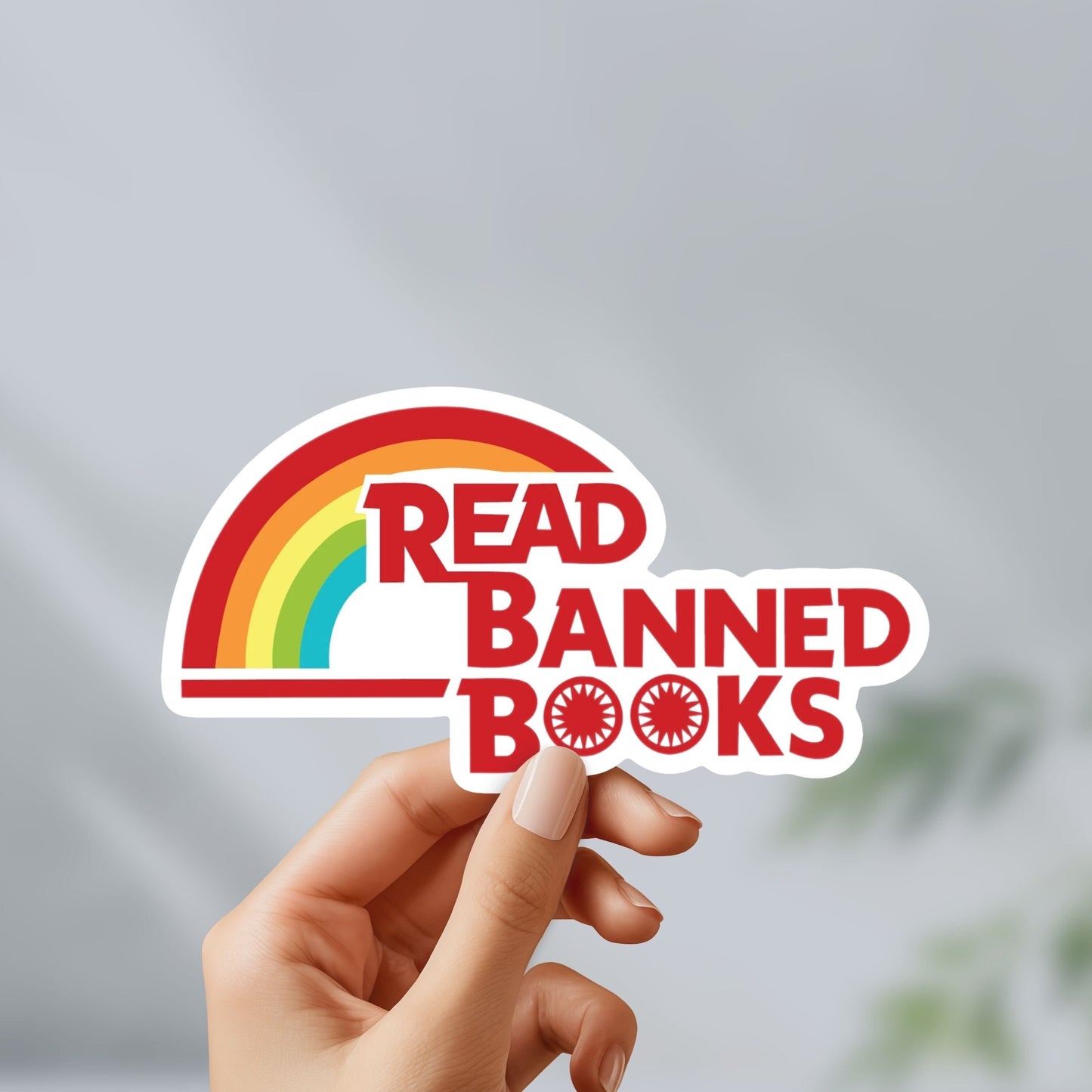 Read banned books sticker, reading rainbow inspired, weatherproof for laptop, water bottle, skateboard, car, hardhat, phone case