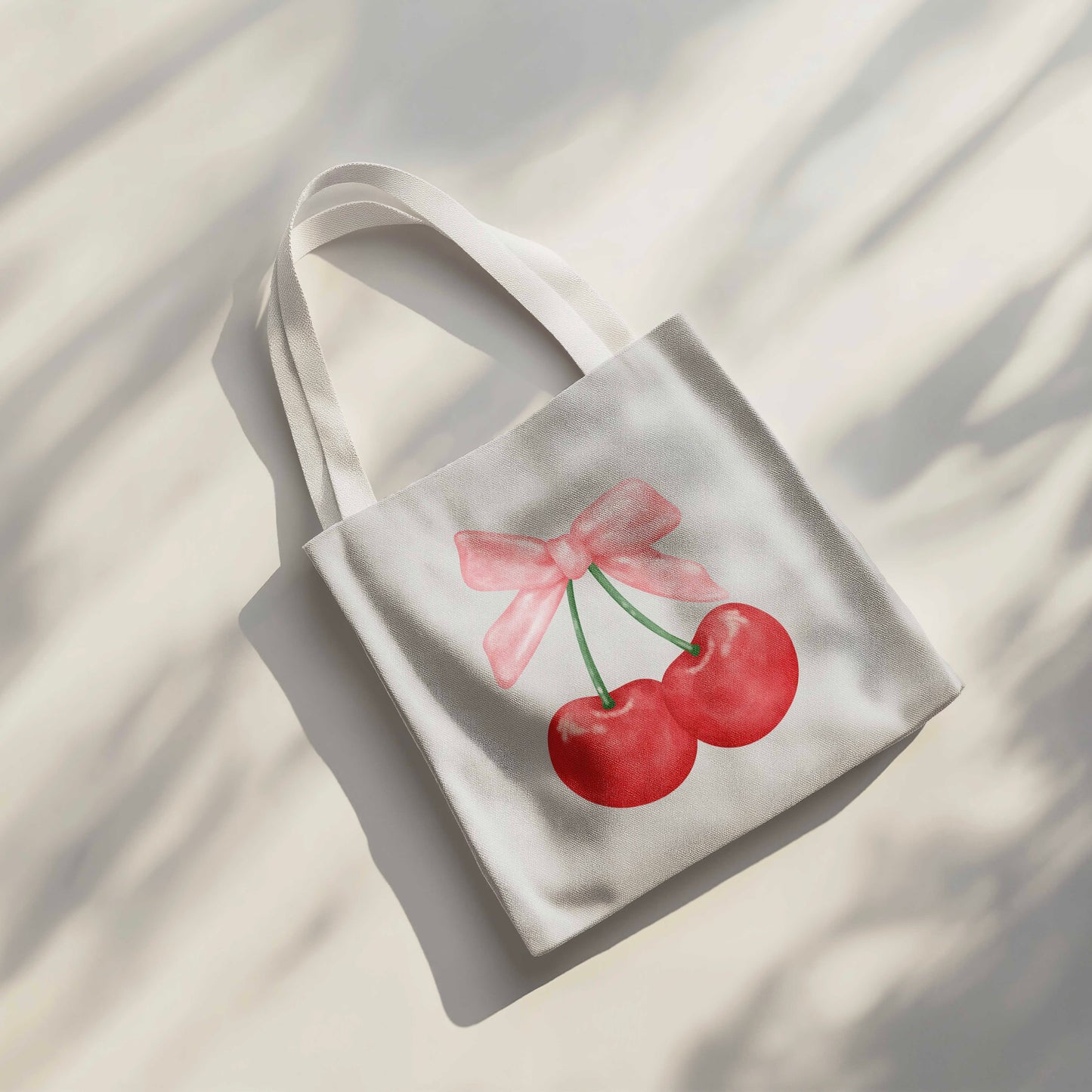 Cherry Coquette Bow Tote Bag - 15” x 16” (38cm x 40cm) High Quality Canvas Tote Bags