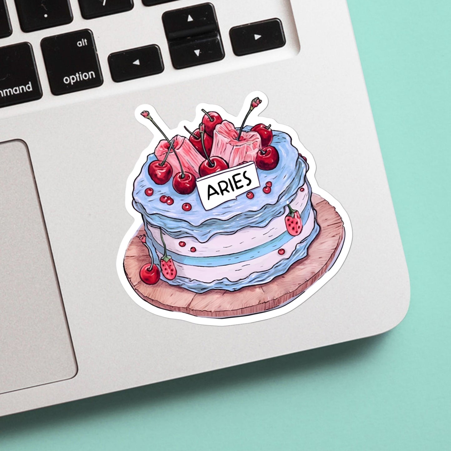 Aries Zodiac, Astrological Birthday Cake Sticker - Funny, Cute, Stickers, for Notebook, Laptop, Water Bottle, Helmet Gift for him and her