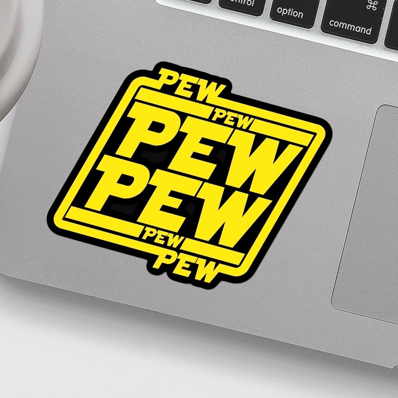 Pew Pew Pew Sci-Fi Movie Inspired Funny Sticker - Inspired by your favorite Sci-Fi Movie, Great for Notebook, Water Bottle, Gift