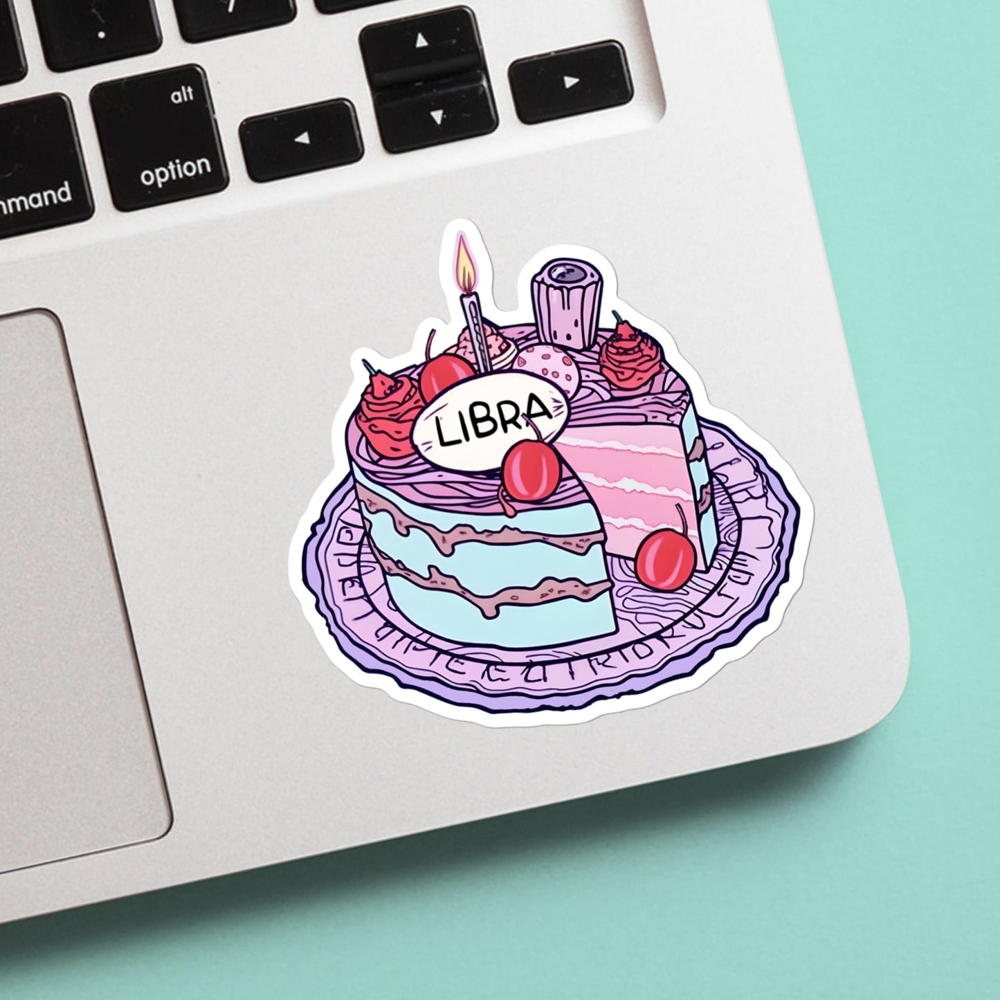Libra Zodiac Astrological Birthday Cake Sticker - Funny, Cute, Stickers, for Notebook, Laptop, Water Bottle, Helmet Gift for him and her