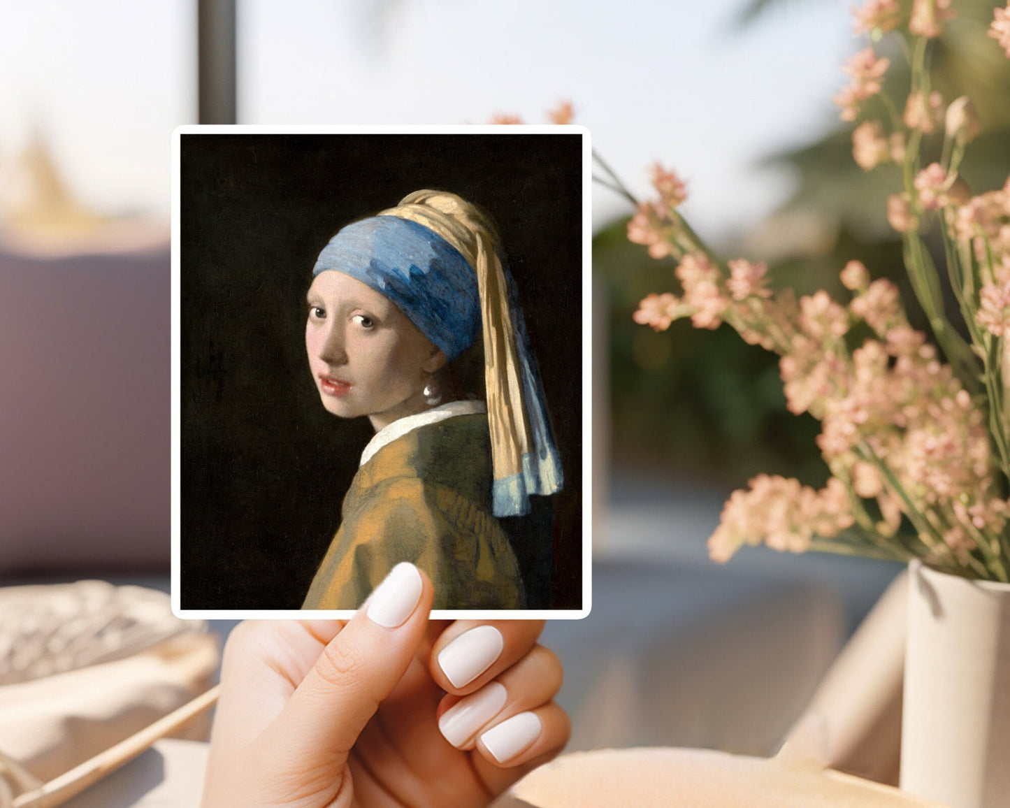 Johannes vermeer’s girl with a pearl earring sticker | for water bottle, hardhat, skateboard, laptop, phone case, weatherproof, vinyl stick
