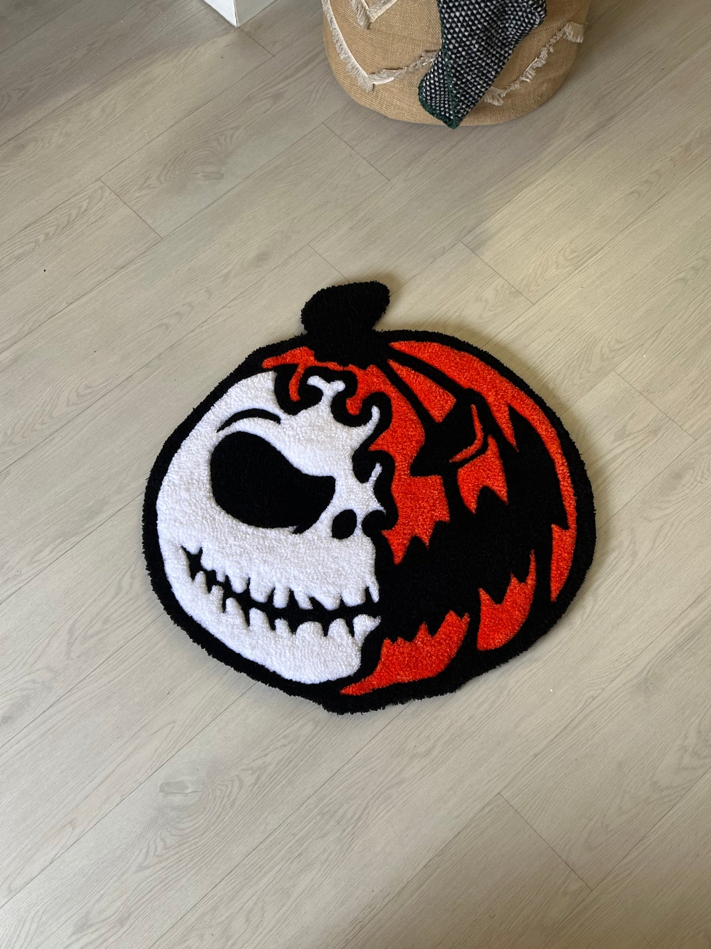 Jack Skellington / Jack-o-lantern inspired pumpkin rug - custom handmade