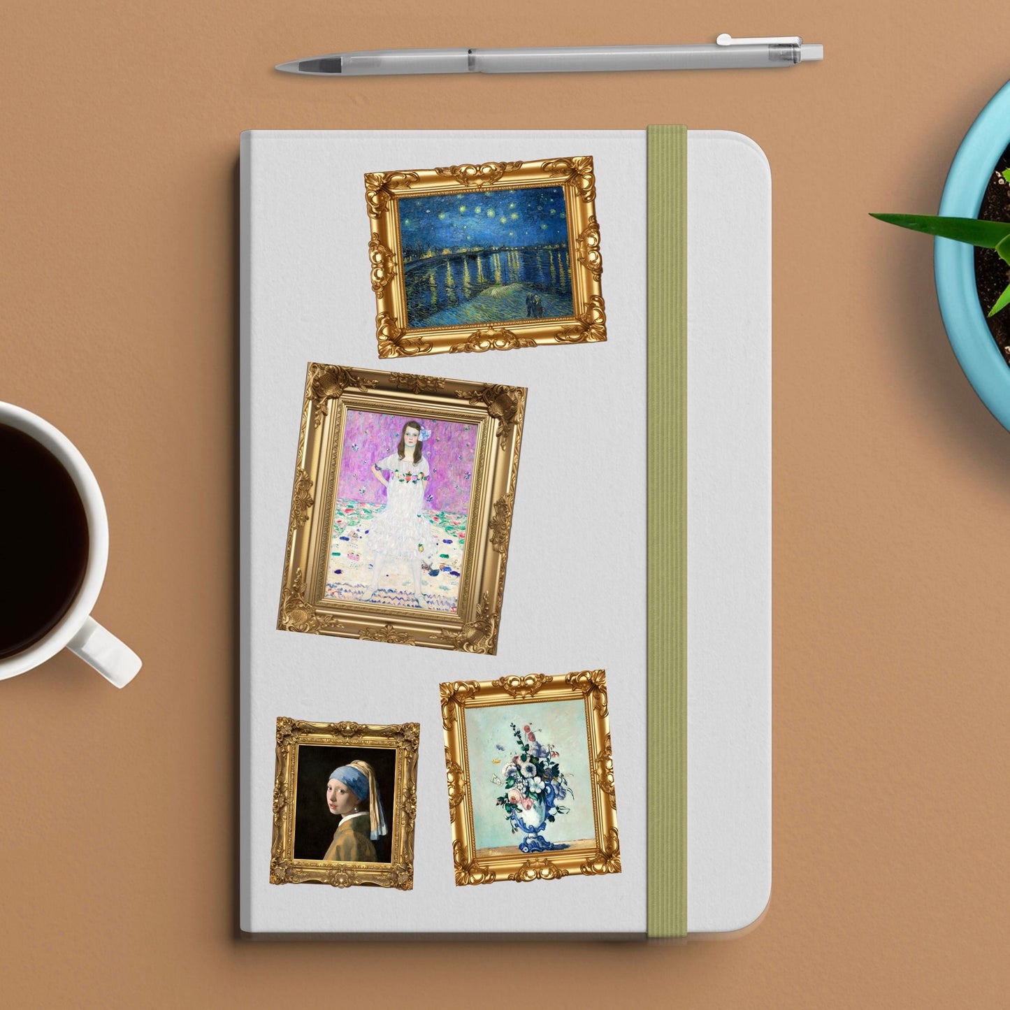 Mäda primavesi by gustav klimt  in frame sticker - for art lovers, water bottle, cellphone, case, laptop, weatherproof, sticker, art print