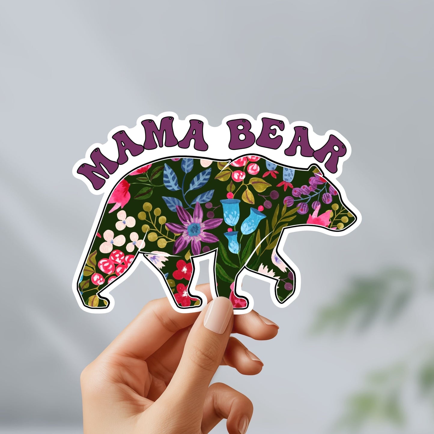 Mama bear floral sticker - funny, mental health decal for laptop, water bottle, hydroflask, gift for him and her, mom, mama bear