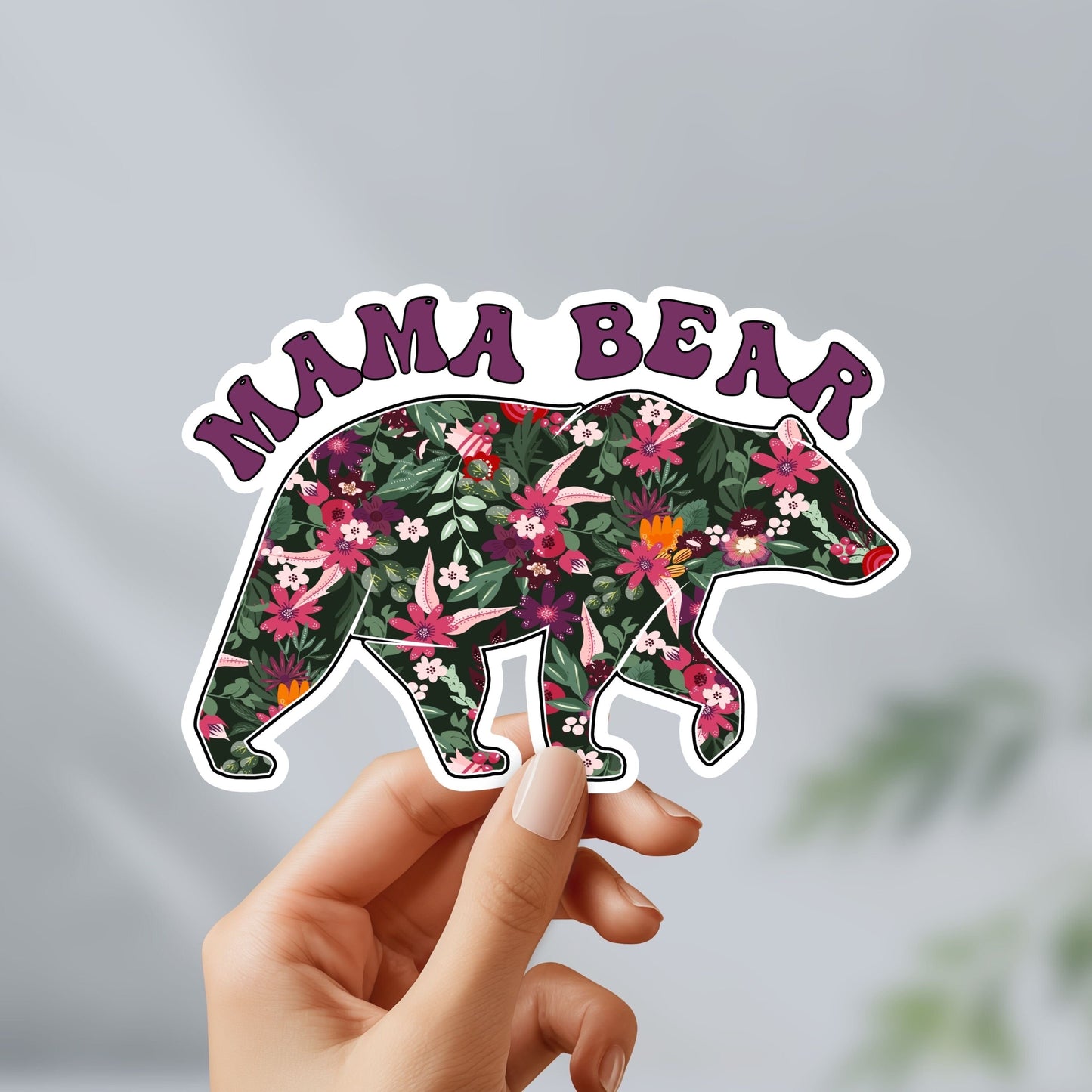 Mama bear floral sticker - funny, mental health decal for laptop, water bottle, hydroflask, gift for him and her, mom, mama bear