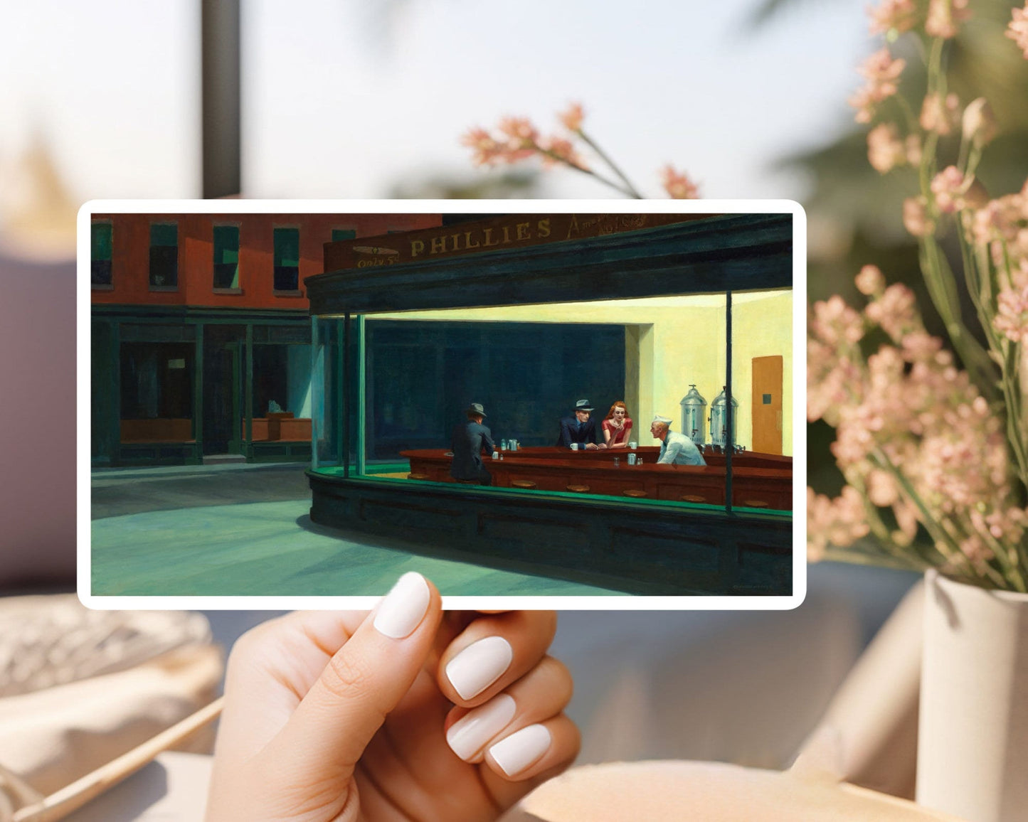 Nighthawks (1942) by edward hopper sticker | for water bottle, hardhat, skateboard, laptop, phone case, weatherproof, vinyl stick