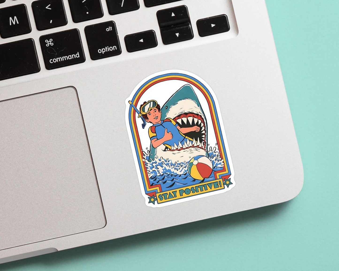 Stay Positive Shark Attack Sticker - meme sticker, water bottle, laptop, vinyl, weatherproof, meme sticker, nostalgia, funny, unique gift.