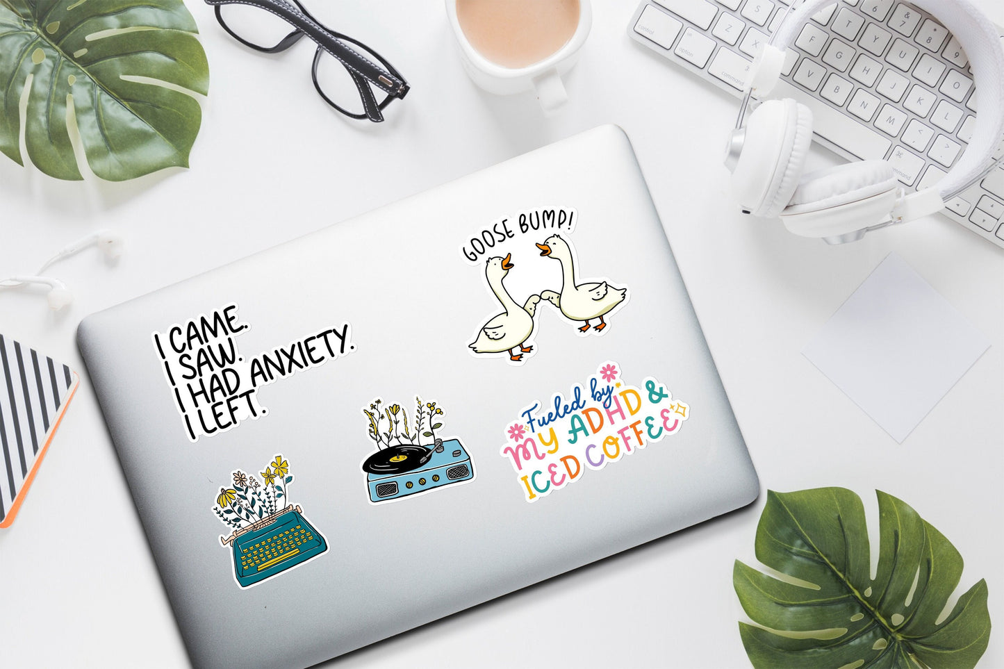 Fueled by my adhd and iced coffee / iced coffee sticker / anxiety sticker / funny mental health sticker / coffee lover sticker