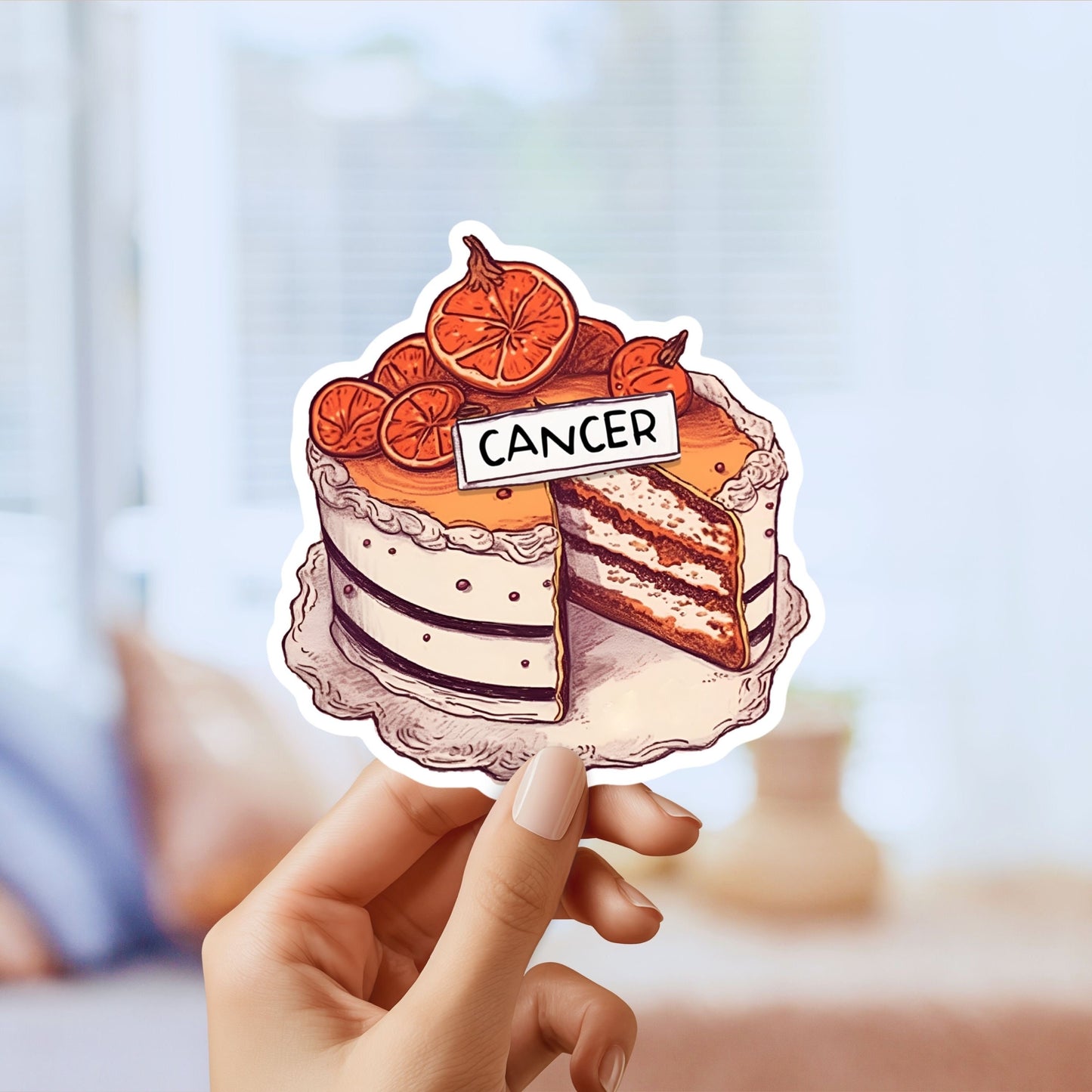 Cancer Zodiac, Astrological Birthday Cake Sticker - Funny, Cute, Stickers, for Notebook, Laptop, Water Bottle, Helmet Gift for him and her