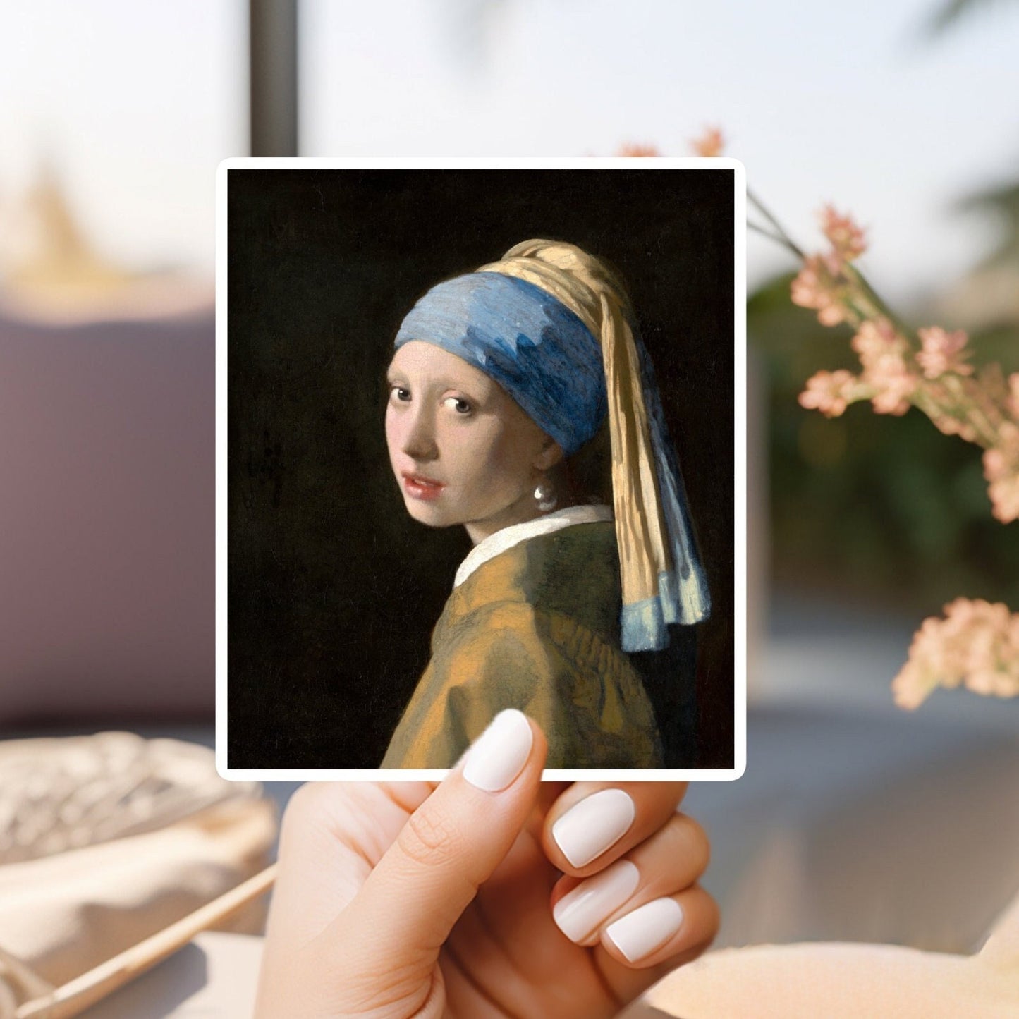 Johannes vermeer’s girl with a pearl earring sticker | for water bottle, hardhat, skateboard, laptop, phone case, weatherproof, vinyl stick
