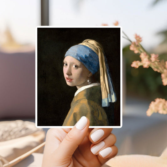 Johannes vermeer’s girl with a pearl earring sticker | for water bottle, hardhat, skateboard, laptop, phone case, weatherproof, vinyl stick