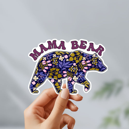 Mama bear floral sticker - funny, mental health decal for laptop, water bottle, hydroflask, gift for him and her, mom, mama bear