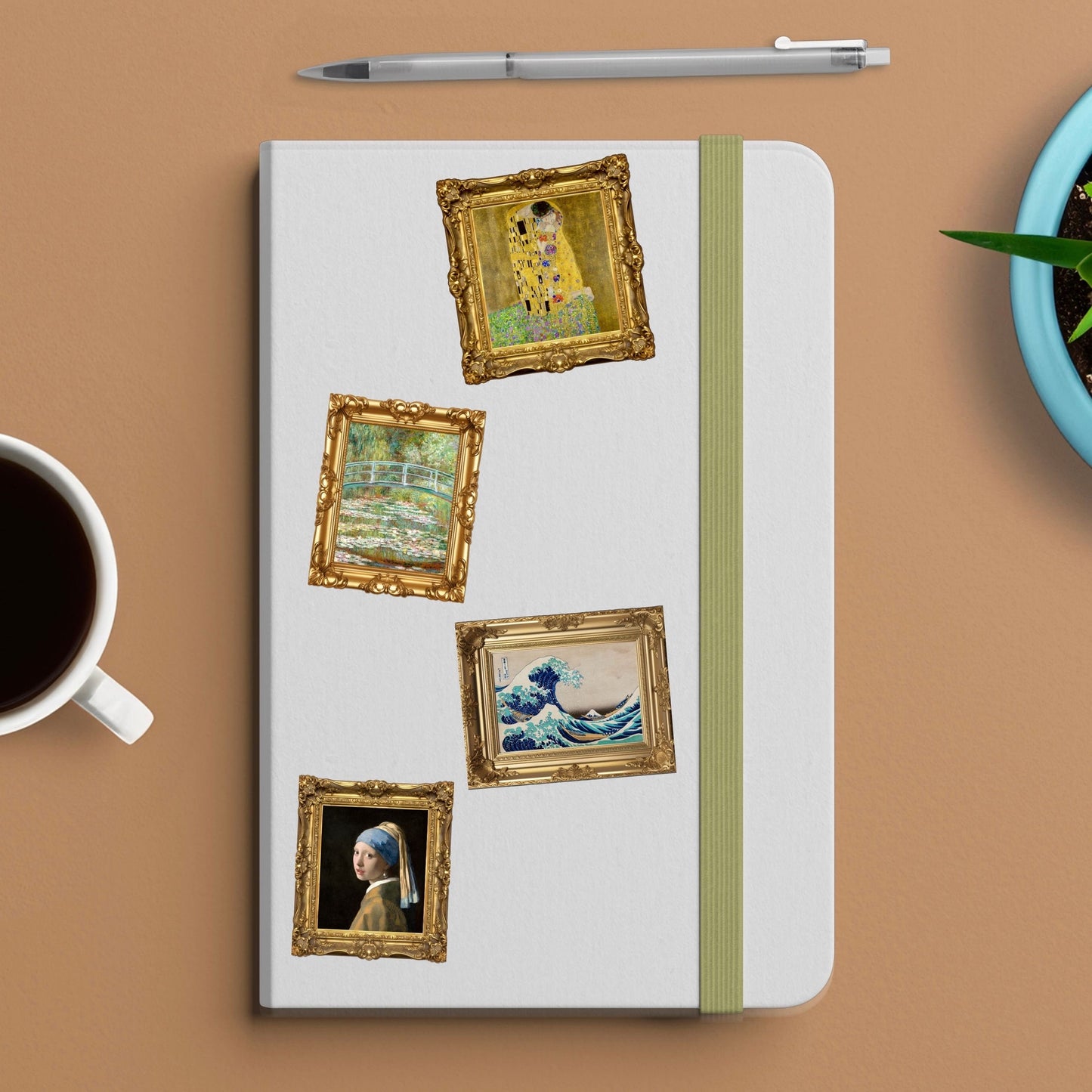 The kiss by gustav klimt in frame sticker - for art lovers, water bottle, cellphone, case, laptop, weatherproof, artwork, gustav klimt