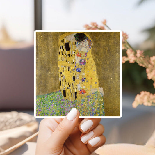 Gustav klimt's the kiss sticker | for water bottle, hardhat, skateboard, laptop, phone case, weatherproof, vinyl sticker