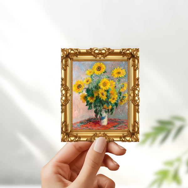 Bouquet of sunflowers (1881) by claude monet in frame sticker - for art lovers, water bottle, cellphone, case, laptop, weatherproof, vinyl