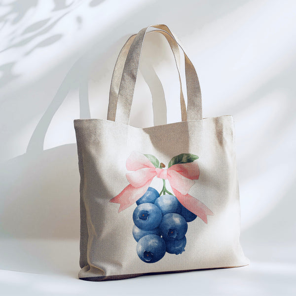 Blueberry Coquette Bow - Tote Bag - 15” x 16” (38cm x 40cm) High Quality Canvas Tote Bags