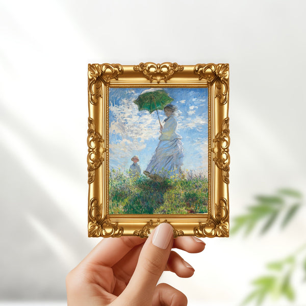 Woman with a parasol – madame monet and her son - claude monet in frame sticker - for art lovers, water bottle, cellphone, case, laptop