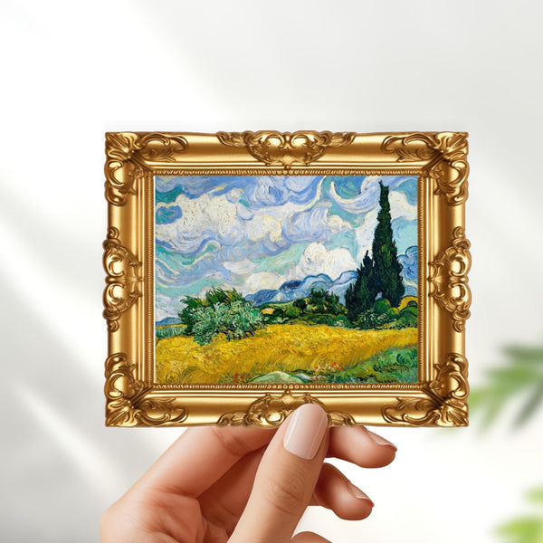 Wheat field with cypresses  vincent van gogh in frame sticker - for art lovers, water bottle, cellphone, case, laptop, weatherproof