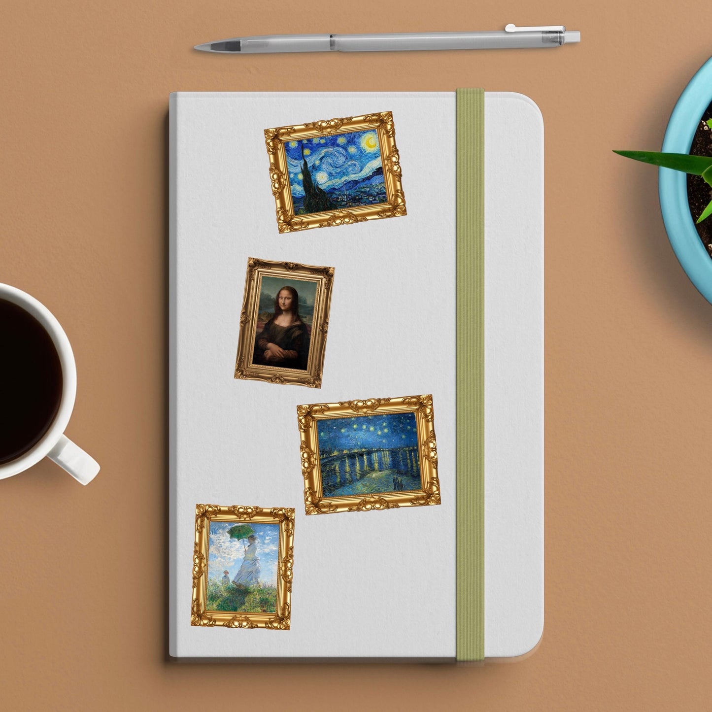 Woman with a parasol – madame monet and her son - claude monet in frame sticker - for art lovers, water bottle, cellphone, case, laptop