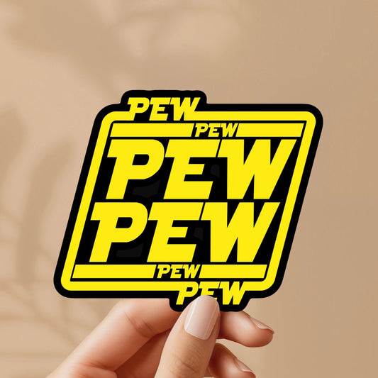 Pew Pew Pew Sci-Fi Movie Inspired Funny Sticker - Inspired by your favorite Sci-Fi Movie, Great for Notebook, Water Bottle, Gift