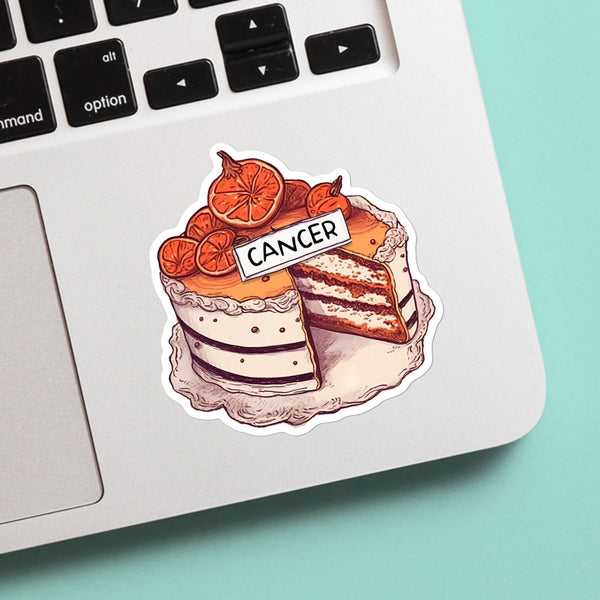 Cancer Zodiac, Astrological Birthday Cake Sticker - Funny, Cute, Stickers, for Notebook, Laptop, Water Bottle, Helmet Gift for him and her