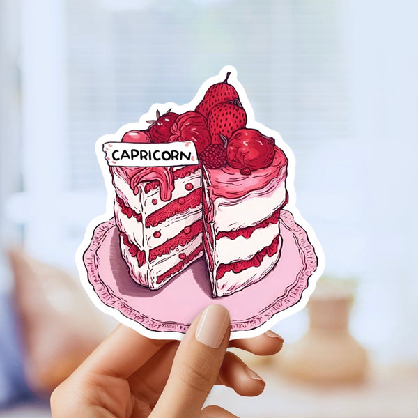 Capricorn Zodiac Astrological Birthday Cake Sticker - Funny, Cute, Stickers, for Notebook, Laptop, Water Bottle, Helmet Gift for him and her