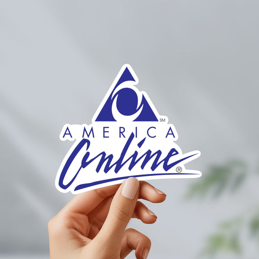 America online logo sticker- nostalgic, 90’s kid, 80’s kid, water bottle, laptop, vinyl, weatherproof, meme sticker, nostalgia