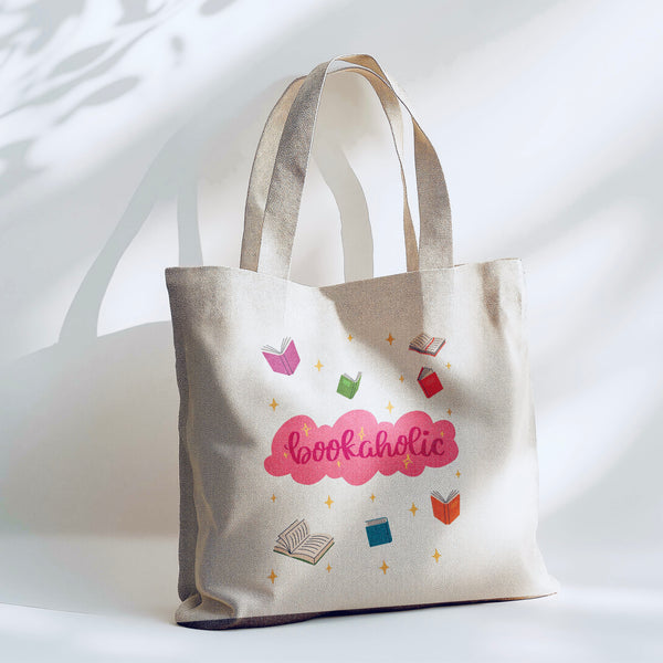 Bookaholic Book Lovers Tote Bag - 15” x 16” (38cm x 40cm) High Quality Canvas Tote Bags