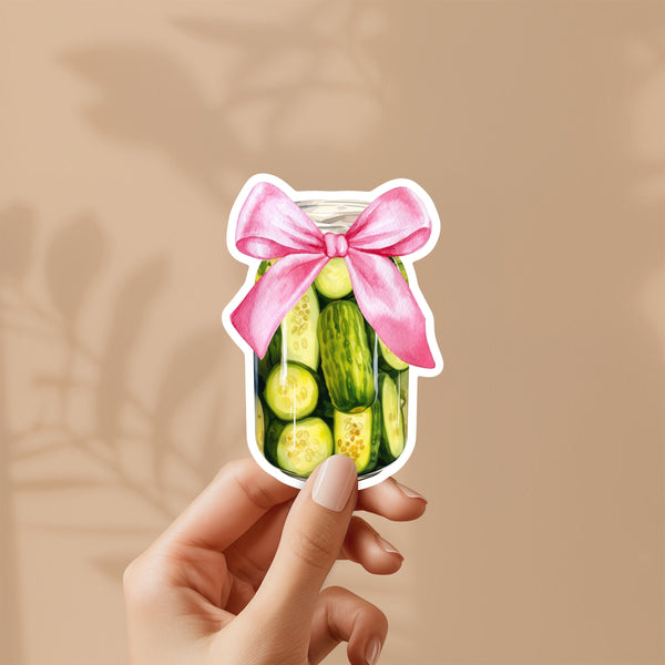 Coquette Bow Pickle Jar Hand Drawn Sticker, Cute, Decal, Great Gift for him and her, Vinyl Sticker, Funny, Adorable