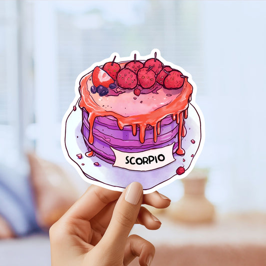 Scorpio Zodiac Astrological Birthday Cake Sticker - Funny, Cute, Stickers, for Notebook, Laptop, Water Bottle, Helmet Gift for him and her