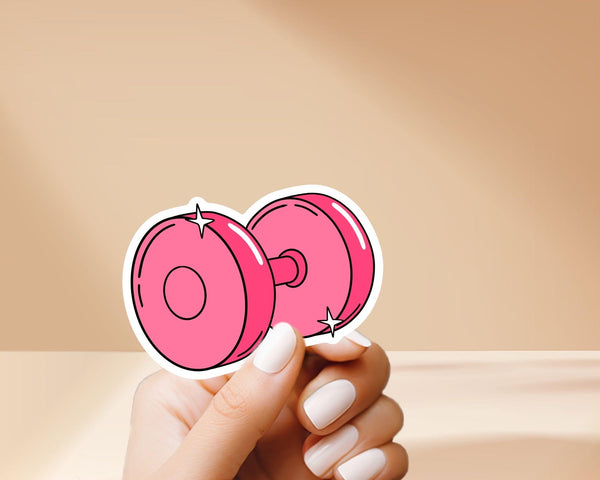 Cute Pink Dumbell Sticker - Cute, Colorful, Fun Floral Stickers, Great for Water Bottles, Gifts for Him and Her, Great for journaling