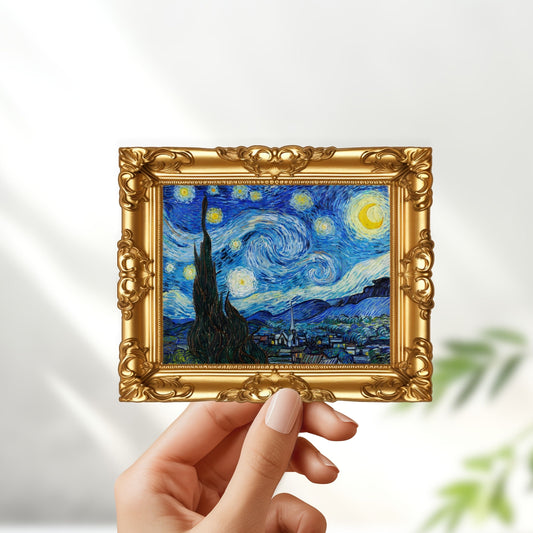 The starry night vincent van gogh in frame sticker - for art lovers, water bottle, cellphone, case, laptop, weatherproof, vincent van gogh