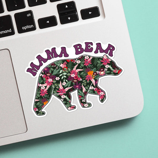 Mama bear floral sticker - funny, mental health decal for laptop, water bottle, hydroflask, gift for him and her, mom, mama bear