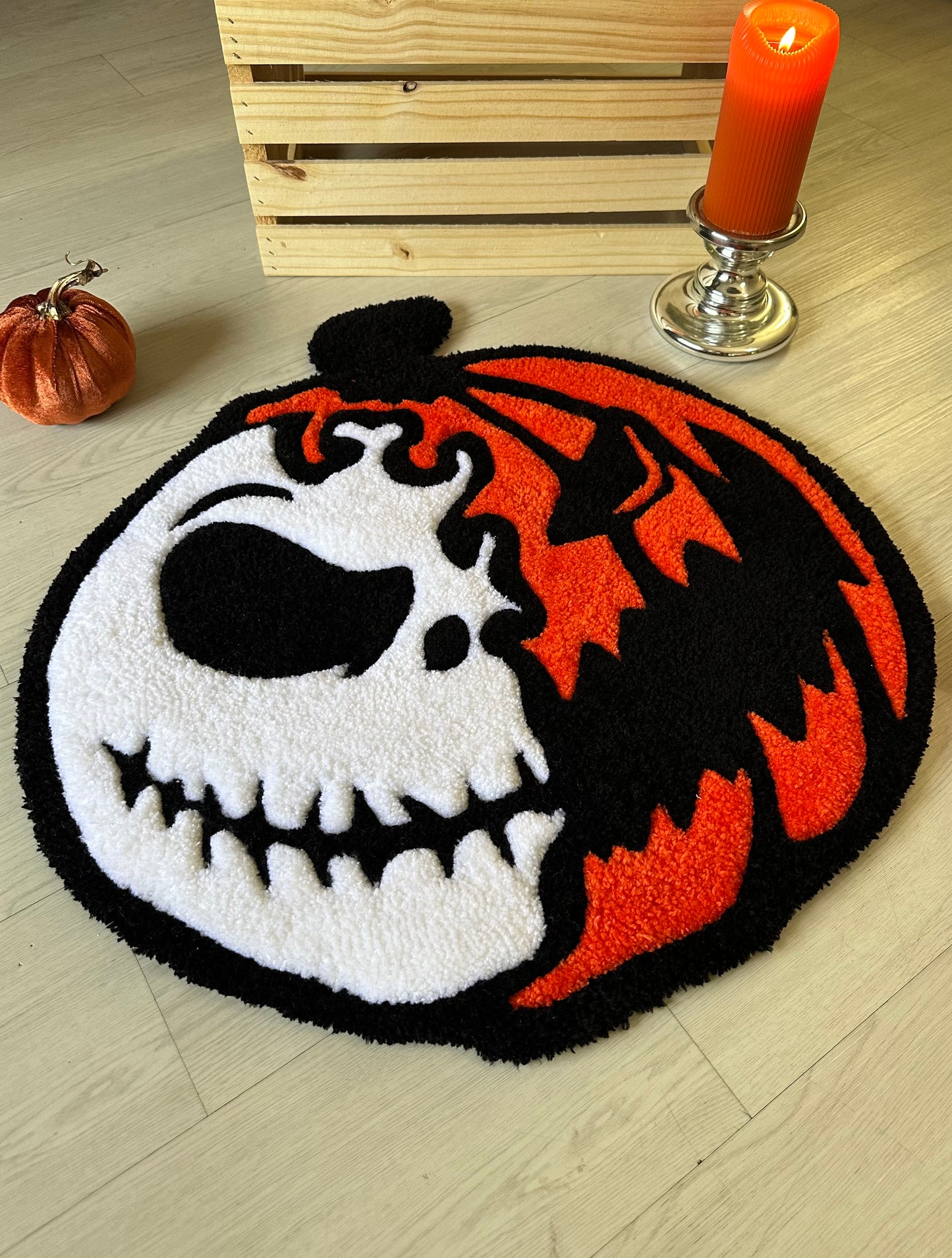 Jack Skellington / Jack-o-lantern inspired pumpkin rug - custom handmade
