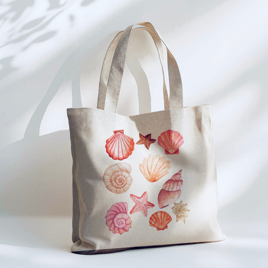 Red Sea Shells Tote Bag - 15” x 16” (38cm x 40cm) High Quality Canvas Tote Bags