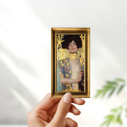 Judith and the head of holofernes by gustav klimt in frame sticker - for art lovers, water bottle, cellphone, case, laptop, weatherproof