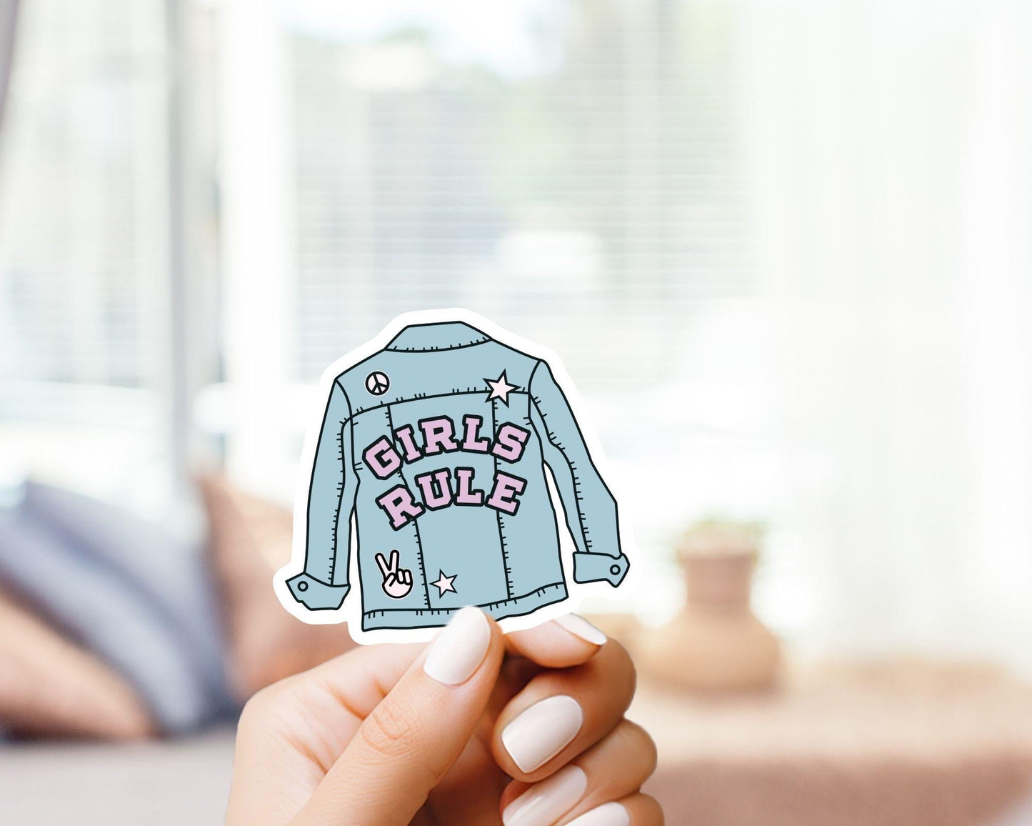 Girls Rule Denim Jacket - Daily affirmation, motivational quotes, inspirational, girl power, vinyl sticker, for laptop, gift for him and her