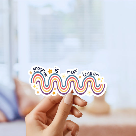 Progress Is Not Linear Sticker, funny stickers, vinyl stickers, laptop sticker, weatherproof, gift ideas, mental heath awareness