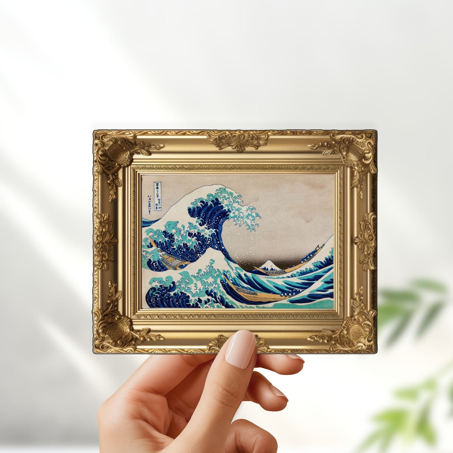 The great wave at kanagawa in frame sticker - for art lovers, water bottle, cellphone, case, laptop, weatherproof, katsushika hokusai