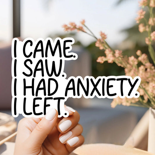 I came i saw i had anxiety i left sticker | funny introvert sticker, funny sticker, laptop decal, anxiety tumbler sticker