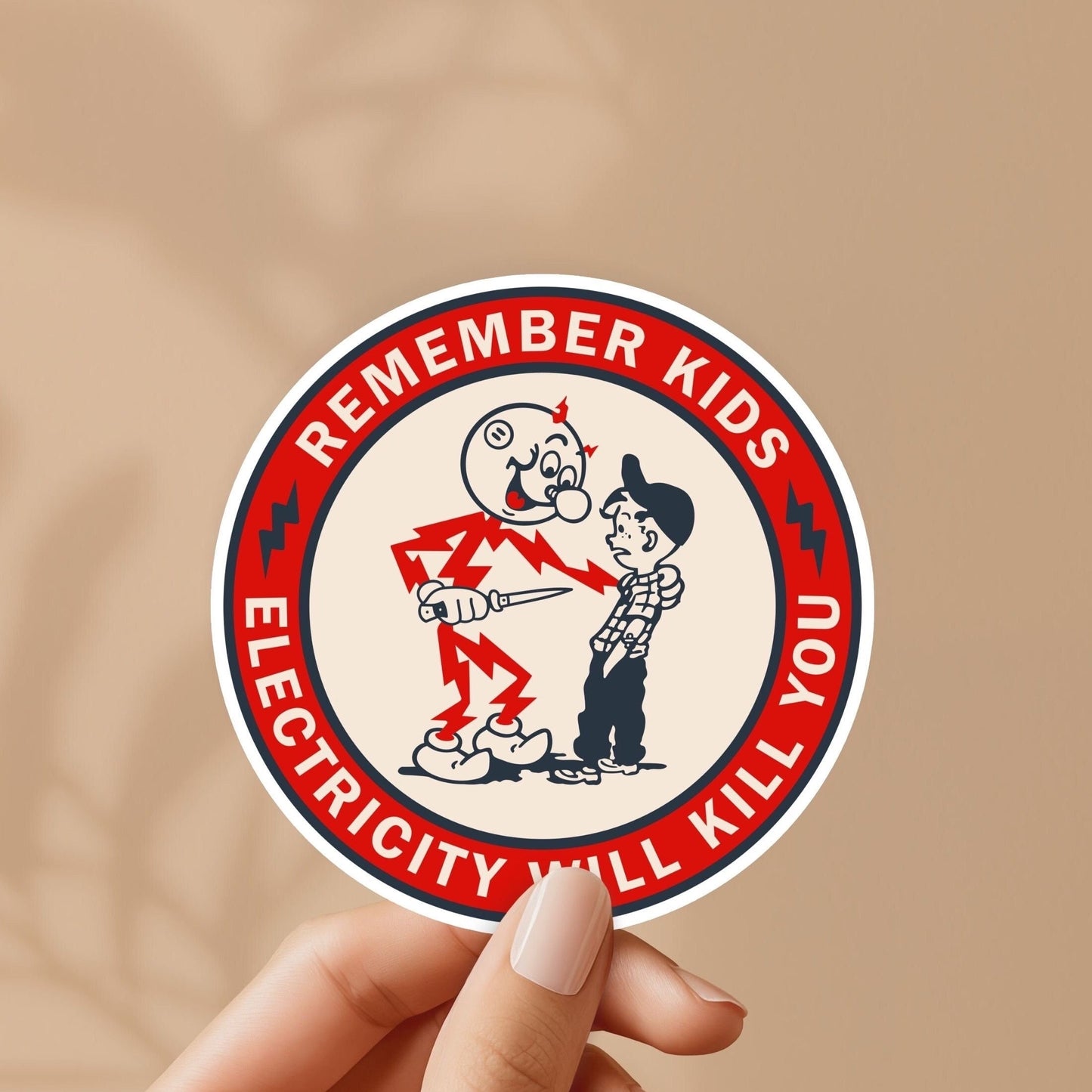 Reddy kilowatt, remember kids electricity will kill you, vintage funny sticker decal, nostalgic gifts, for water bottle, laptop, skateboard