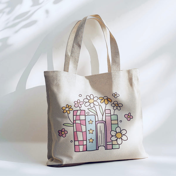 Book Lovers “Floral Book Collection” - Tote Bag - 15” x 16” (38cm x 40cm) High Quality Canvas Tote Bags