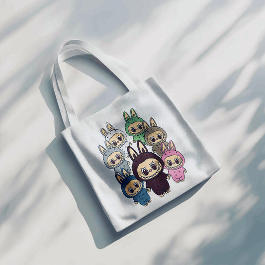 Labubu The Monsters Macaron Tote Bag - 15” x 16” (38cm x 40cm) High Quality Canvas Tote Bags