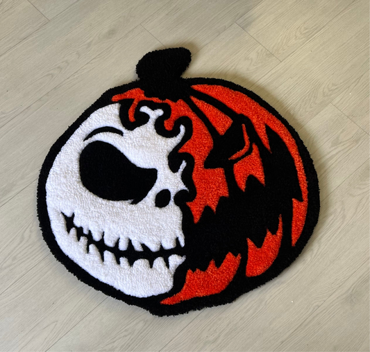 Jack Skellington / Jack-o-lantern inspired pumpkin rug - custom handmade