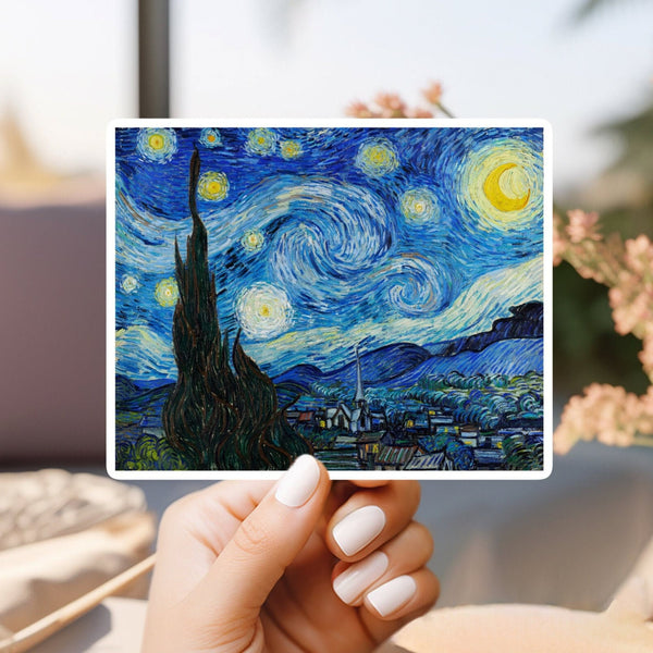 Vincent van gogh's the starry night sticker | for water bottle, hardhat, skateboard, laptop, phone case, weatherproof, vinyl sticker