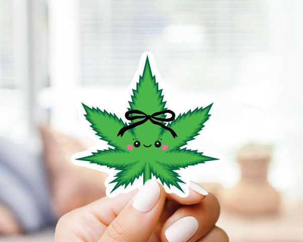 Cute Marijuana Leaf Weed Sticker - Marijuana, Weed, Pothead, Funny Sticker, Gift for Him and Her, Cute, Minimalist, 420 Friendly, Funny