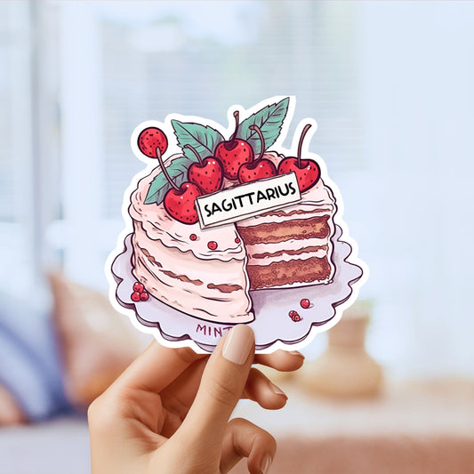 Sagittarius Zodiac Astrological Birthday Cake Sticker - Funny, Cute, Stickers, Notebook, Laptop, Water Bottle, Helmet Gift for him and her