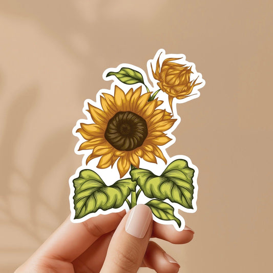 Sunflower Hand Drawn and Handmade Sticker - Cute, Colorful, Fun Floral Stickers, Great for Water Bottles, Laptops, Gifts for Him and Her